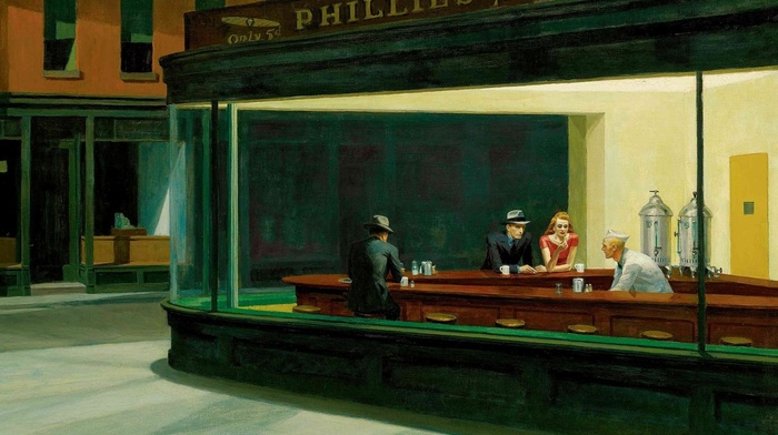 Nighthawks, painting, restaurant, classic art, Edward Hopper