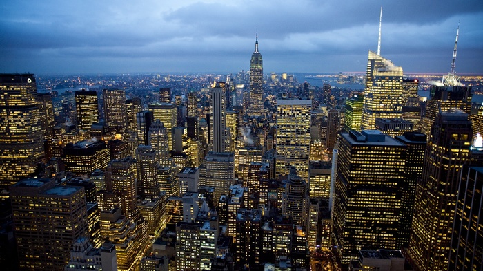 New York City, building, lights