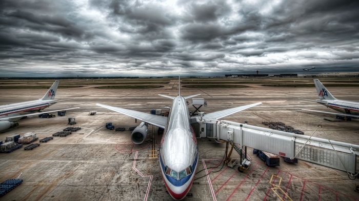 HDR, airport, aircraft, airplane, clouds, sky