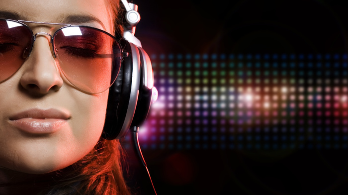 headphones, glasses, music, girl