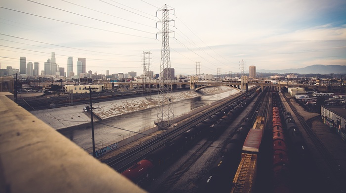 landscape, train, freight train, cityscape