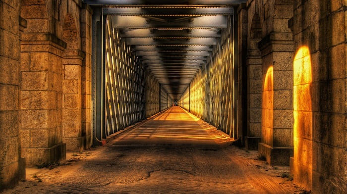 architecture, HDR, sunlight, point of view, tunnel, arch