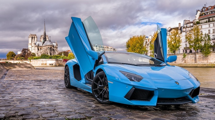 blue cars, Lamborghini Aventador, car