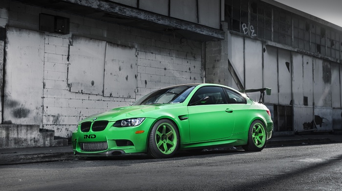 green, selective coloring, BMW, BMW 3 Series E92, BMW 3, car