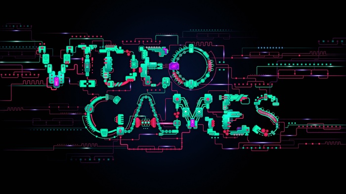technology, simple background, video games, circuits, typography
