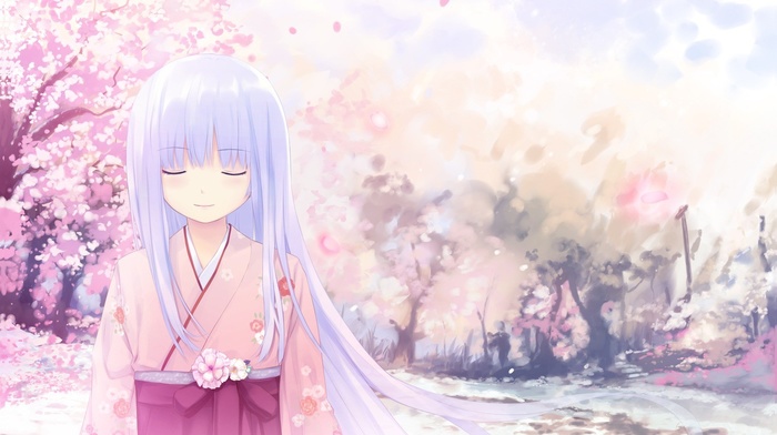 anime girls, kimono, anime, closed eyes, purple hair, long hair