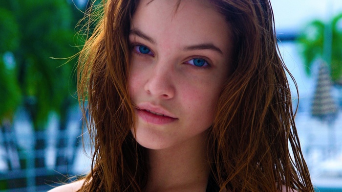 wet hair, model, Barbara Palvin, face, looking at viewer, girl, blue eyes