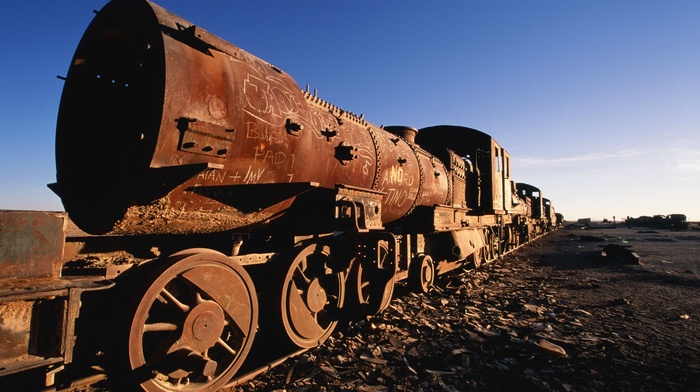 abandoned, train, rust, steam locomotive