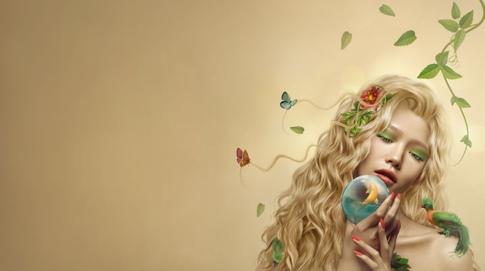 petals, ball, hair, girl, background, stunner