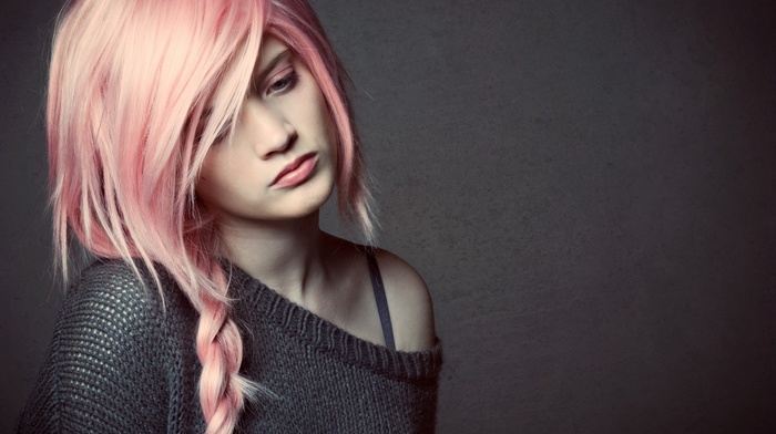 pink hair, girl, sweater