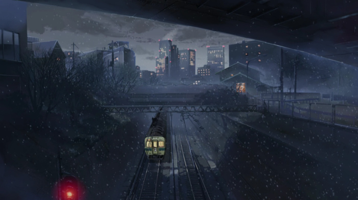 train, 5 Centimeters Per Second, anime, night, city