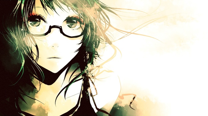 glasses, anime girls, manga, girl, dark hair, simple