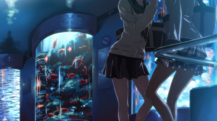 school uniform, schoolgirls, legs, anime, anime girls, original characters, Yuuki Tatsuya, fish