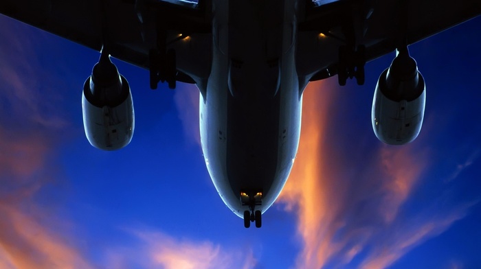clouds, airplane, sky, aircraft