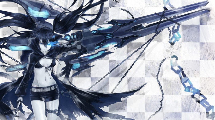 girl, gun, blue, sword, anime