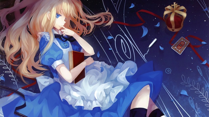 anime girls, Alice in Wonderland, dress, crowns