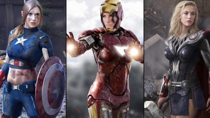 photoshopped, Iron Man, photo manipulation, Captain America, Marvel Comics, Thor, superheroines