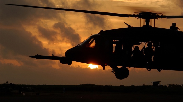 sunset, helicopter, aircraft, evening