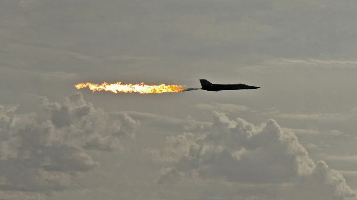 aircraft, sky, fly, flame, silhouette