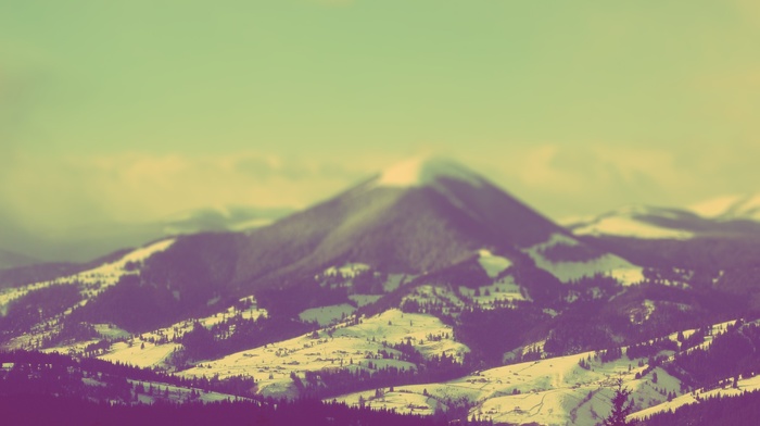 mountain, landscape, depth of field, snow