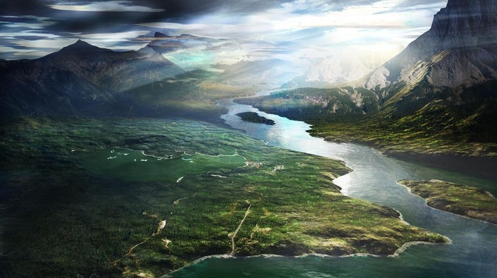 city, landscape, river