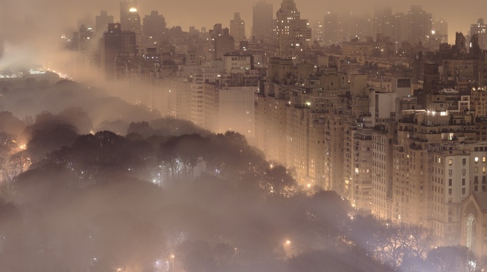 city, New York City, lights, mist, cities, night