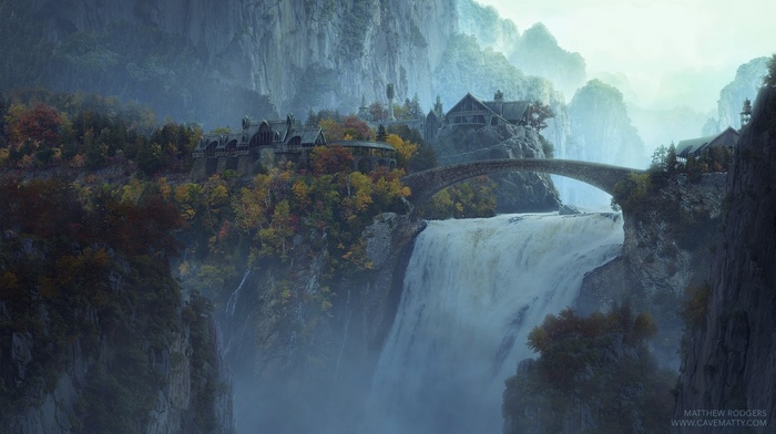movies, Rivendell, The Lord of the Rings, waterfall