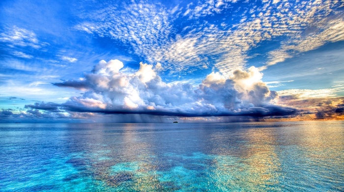 clouds, horizon, ocean, beauty, ships, sky, color, nature