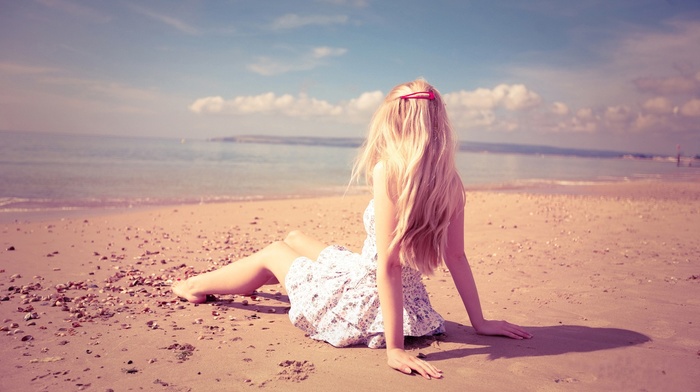 beach, girl, dress, blonde