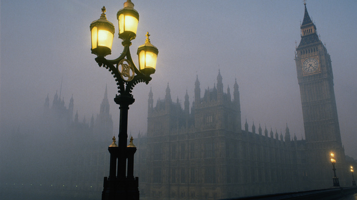 cities, bridge, London, mist