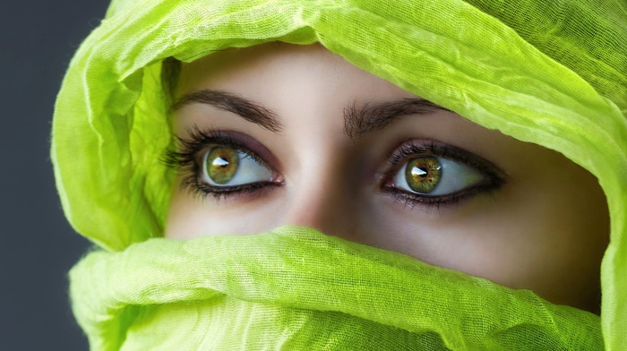 green eyes, veils, girl, green