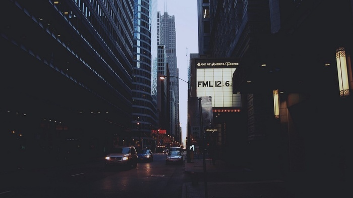night, car, street, New York City