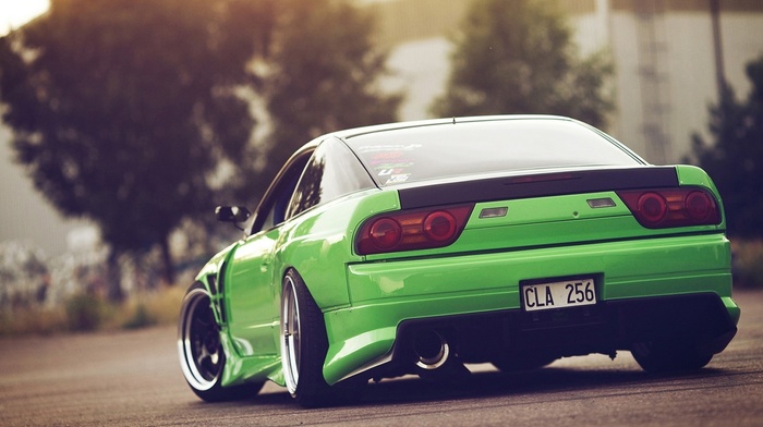 car, stance, JDM, Nissan, green, 240sx