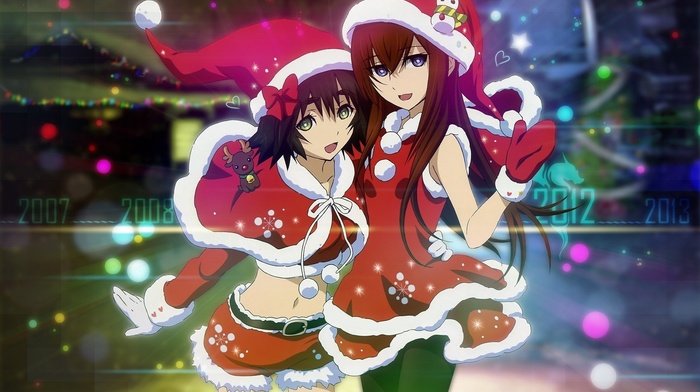 anime, Makise Kurisu, shiina mayuri, steinsgate, Christmas, anime girls