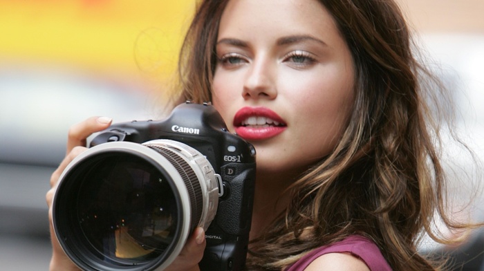 lips, girl, Canon, photography, Adriana Lima, Reflex, lipstick, camera