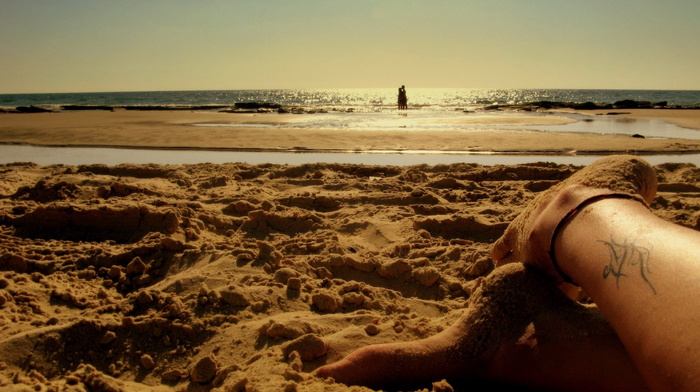 feet, sea, sand, tattoo, stunner, sky