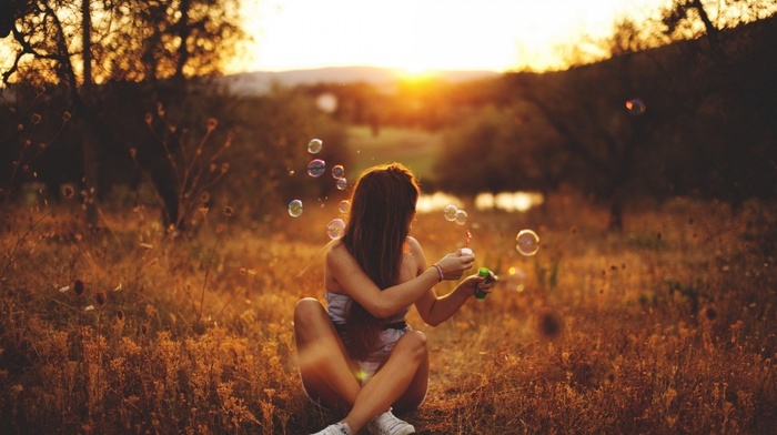 girl, bubbles, girl outdoors