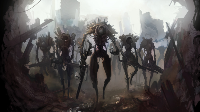 revolution, androids, artwork, robot, fantasy art, cyborg, concept art, war, destruction