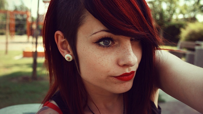 redhead, lipstick, teen, sidecut, girl
