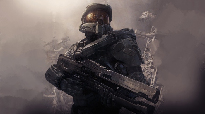 Master Chief, rifles, artwork, Halo