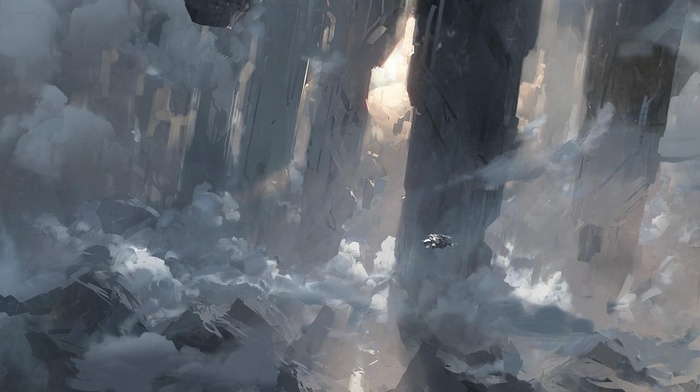 concept art, clouds, Halo