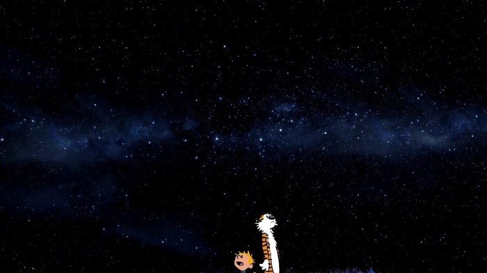 Calvin and Hobbes, space, comics, stars, blue
