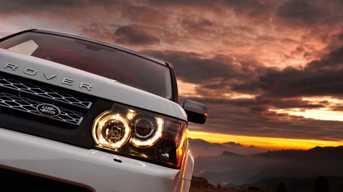 mountain, auto, sunset, cars, white