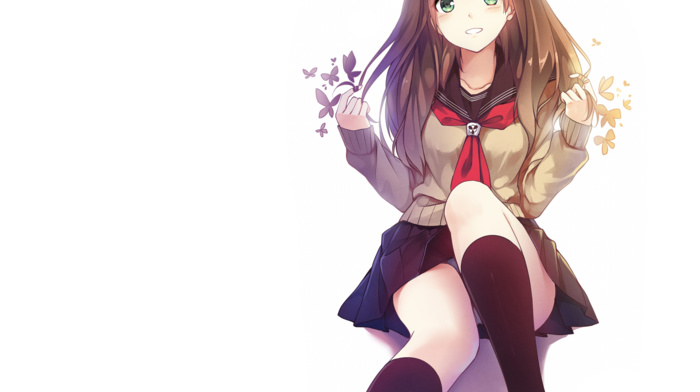 anime girls, school uniform, happy face, upskirt