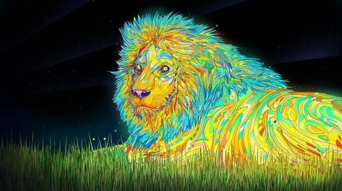 lion, psychedelic, animals, colorful, digital art, matei apostolescu, anime