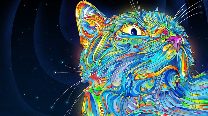 digital art, matei apostolescu, cat, psychedelic, colorful