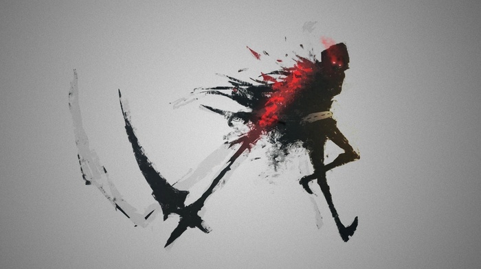 artwork, fantasy art, simple background, grim reaper, concept art, dark, blood