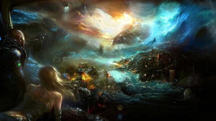 disaster, fantasy art, apocalyptic, artwork, space