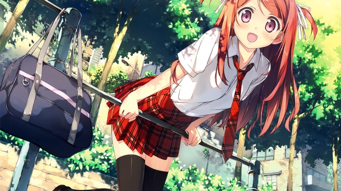 schoolgirls, anime girls, anime, plaid