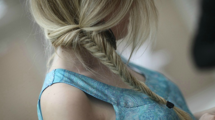 braids, tank top, blonde, fishtail braid